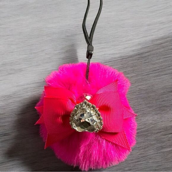 Luxury Fluffy Pom-Pom Charm with Sparkle with Heart Accent - Picture 10 of 16